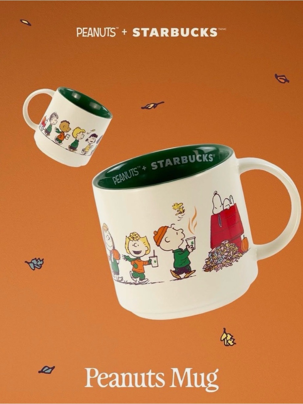 Starbucks Peanuts Cream Mug with Green Interior and Multicolor Characters